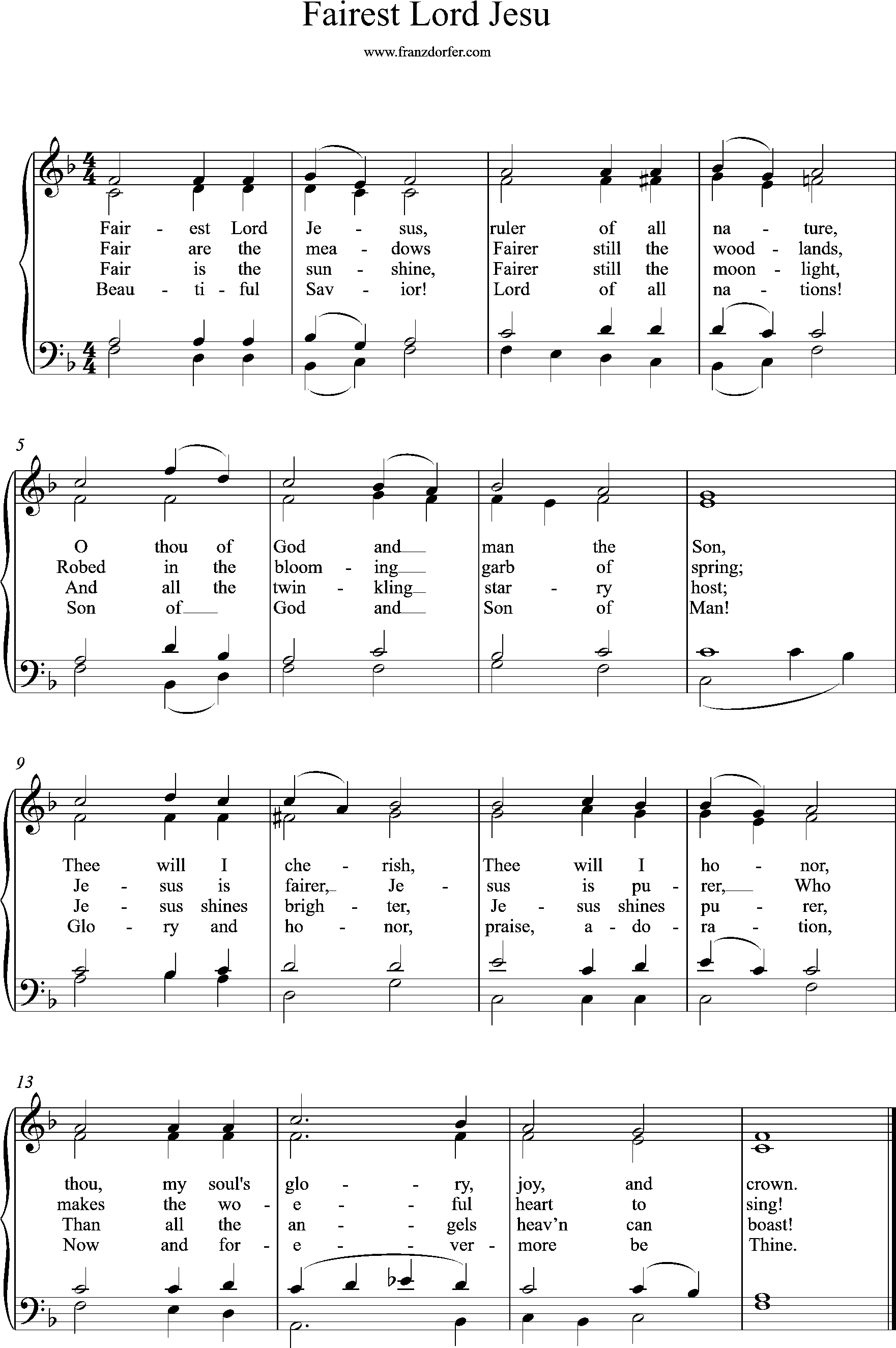 choir-, organ-, sheetmusic, F-Major, Fairest lord jesu